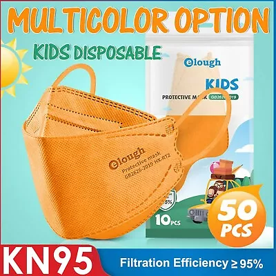 ELOUGH 50PCS KIDS Dispesable Face Mask 4 Layer Protective KN95 Face Mask BFE≥95% • $24.15