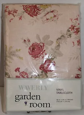 WAVERLY~Garden Room~VINYL Tablecloth~VINTAGE ROSE~60  X 84  OBLONG~BRAND NEW~NIP • $29.99