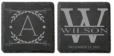 Custom Personalized Laser Engraved Monogrammed Slate Coasters-see Other Desgins • $6