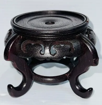 ANTIQUE CHINESE CARVED WOOD VASE STAND Holds A 3” Round Vase • $30