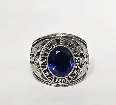 Vintage Army Class Ring Blue Stone American Eagle Alloyadium Size 8 • $95