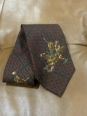 VTG Polo Ralph Lauren Mens Necktie Pointer Hunting Dog 100% Silk Handmade In USA • $29.99