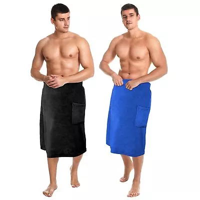 2 Pcs Men's Body Wrap Towel Adjustable Sauna Towels With Pocket For Shower Gym • $37.55
