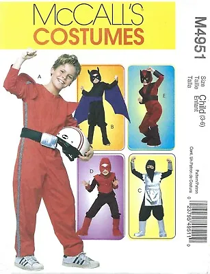 McCall's M4951 BOYS Good Guy Costumes NINJA RACECAR DRIVER Sz 3-6 OOP • $6.95