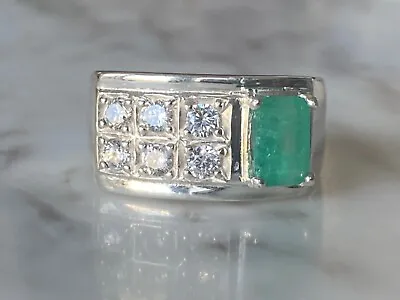 Size 11 Genuine Colombian Men Emerald Ring Silver 925 Real Natural 1 Ct • $350