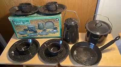 13 Pc Outdoor Enamel Cook Set 4 Plates 4 Cups Pan Coffee/Cooking Pots With Lids • $15