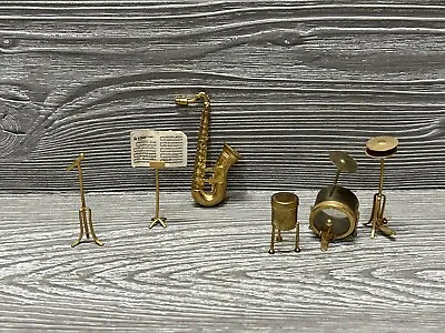 Dollhouse Miniature Musical Instruments Gold Tone Saxophone Drums Microphone • $9.99