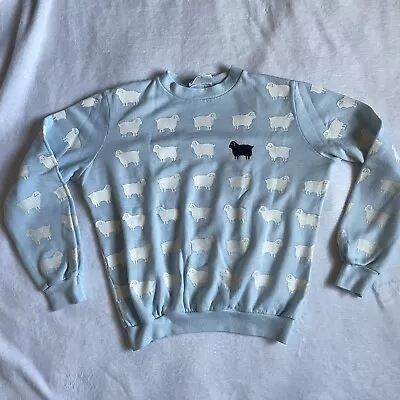 Vintage 80s Diana Inspired Blue Black Sheep Crewneck Sweatshirt Streetwear Sz S • $24.44