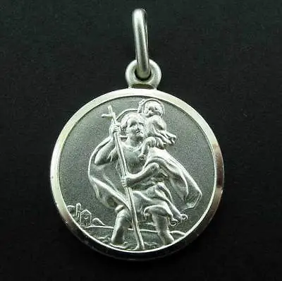 Sterling Silver Saint Christopher Pendant Free Engraving Round St Chris Travel  • £7.90