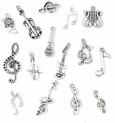 6 Music Note Charms Antique Silver  Musician Pendants Singer Findings Mix • $3.49