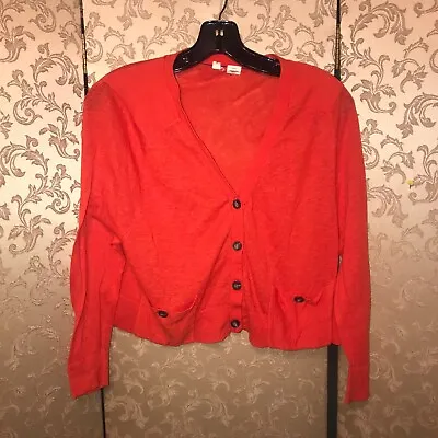 Anthropologie Moth Red Orange Cropped Boxy Cardigan Sweater Size XS • $19.99