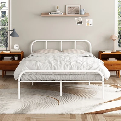 $129.95 • Buy Queen Bed Frame Base Platform Mattress Foundation White Metal With Storage