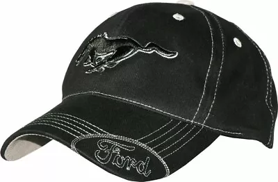 Ford Mustang Hat Black Pony Logo & Ford Oval W/ Silver Stitching Cap • $18.49