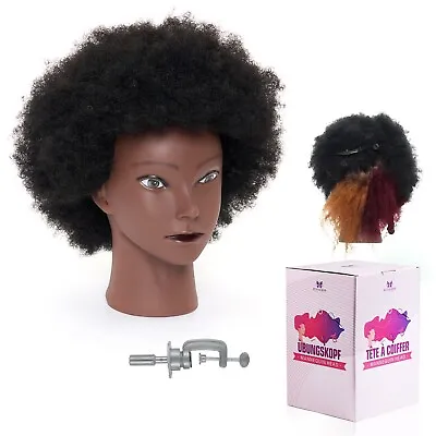 8  Afro Mannequin Head 100% Human Hair Styling Training Manikin Cosmetology Doll • £29.99