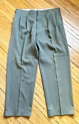 Vtg 40s 1950s High Waist Gabardine Pant-Slacks Rockabilly W 38 Pants Trousers • $18