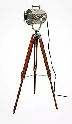 Nautical Floor Lamp Spotlight Vintage Wooden Tripod Lamp Living Room Lamp Light • $99.77