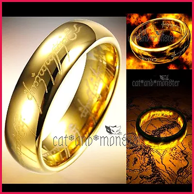 LORD OF THE RINGS HOBBIT GOLD PLATED Stainless Steel MENS BAND RING PENDANT GIFT • £5.11