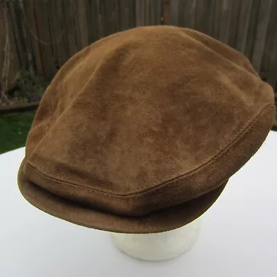 L.L. BEAN Hat XL (inside22.5in) Genuine Leather Brown Newsboy Cabbie USA Vintage • $29.93