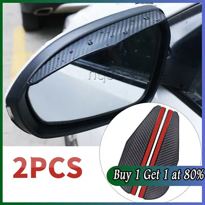 2X Carbon Fibre Black Car SUV Rear View Side Mirror Rain Visor Guard Accessories • £2.97