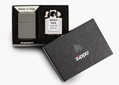 Genuine Zippo Lighter (93789) Black Ice With Regular And Pipe Insert Gift Boxed • $71.70