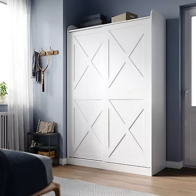 Modern 2 Sliding Door Wardrobe With Matt White 2 Hanging Rails Storage Cupboards • £219.99