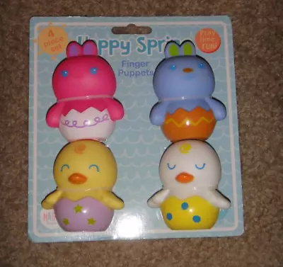 NWT Baby Boy Girl Happy Spring 4 Finger Puppets Bath Play Fun Bunny Chicks Eggs • $3.49