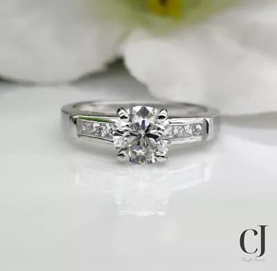 Moissanite Solitaire Engagement Ring Solid 14K White Gold 2 Carat Round Cut • $232.19