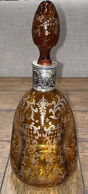 Moser Decanter  Etched Amber Crystal And Sterling Silver Pinched 10.25” • $225