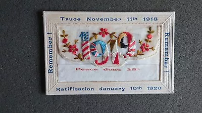 Silk Postcard. Remembrance Dates WWI 1918-20.  • £50