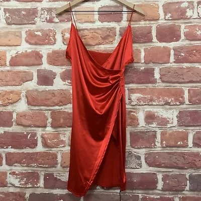 Zaful Dress Womens Size 4 Red Satin Split Side Leg Pullover Spaghetti Straps • £16.95