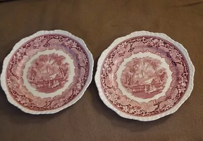 2 Vintage Mason's Pink VISTA Lg 10 5/8  Dinner Plates ~ England • $24.99