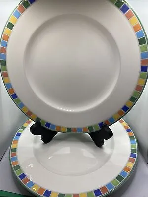 Villeroy & Boch Twist Alea Caro Dinner Plates 10-5/8  Multi-Color Checked Set 3 • $150