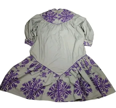 Vintage Mamo Howell Hawaiian Muumuu Long Dress High Collar  Grey Purple Sz L • $139.99