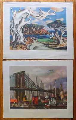 Pair Of AIRLINE PRINTS By MILLARD SHEETS Brooklyn Monterey Watercolors • $49.99