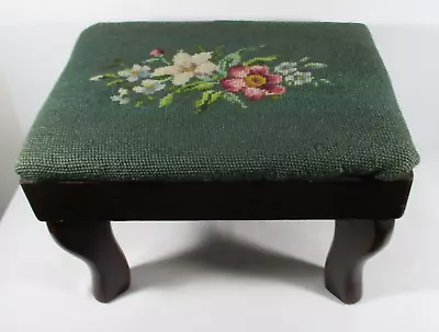 Vintage Needlepoint Foot Stool ~ Flowers ~ 1-cent NY Dept Labor Inspection Stamp • $49.99