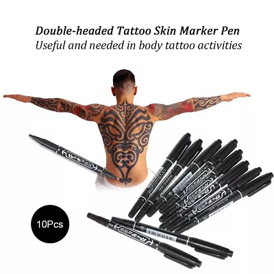 £6.54 • Buy 10pcs Tattoo Skin Marking Pen Double Ended Fine Thick Tip Body Art Marker Black