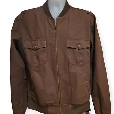 GUESS | Men's Cotton Bomber Jacket Military Style Dark Brown Zip Up Size XL • $37.49