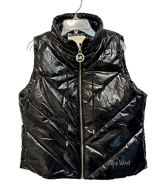 MICHAEL MICHAEL KORS Womens Full Zip Shiny Puffer Vest In Black Size-M NWT$125 • $54.99