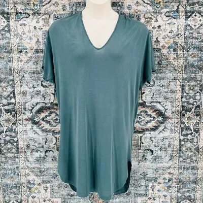 Lush V Neck T Shirt Dress Size M Green Mini Casual Modal Blend Soft Comfy • $12.99