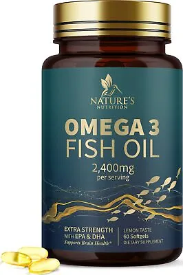 Omega 3 Fish Oil Capsules 3x Strength 2400mg EPA & DHA Highest Potency • $15.42