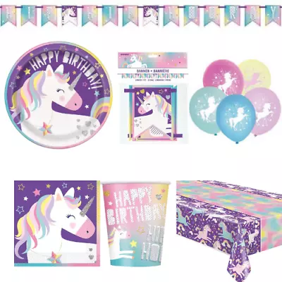 Unicorn Party Tableware Set Supplies Birthday Plates Cups Balloons Decorations  • £4.29