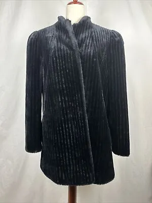 Sasson Vintage 80s Faux Fur Black Collarless Jacket Size Large See Description • $40