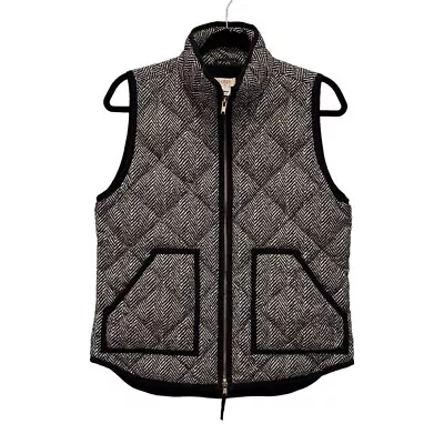 J Crew Womens Quilted Herringbone Down Puffer Excursion Vest  Gold Zip XS • $17.18