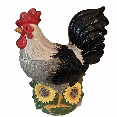Chicken Ceramic Cookie Jar Hen Sunflowers Detailed Container Farm House • $33
