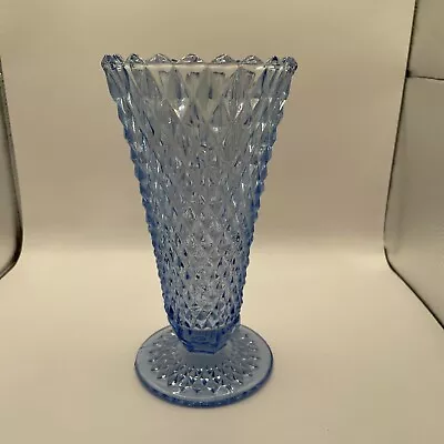 Vintage Indiana Glass Regal Blue Diamond Point 8  Footed Trumpet Vase • $14.95