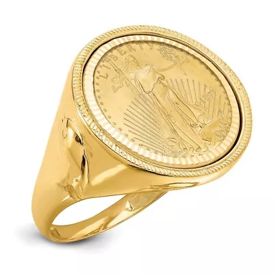 14k Yellow Gold 1/10oz American Eagle Diamond-Cut Coin Ring CR6D/10AEC • $2141.57