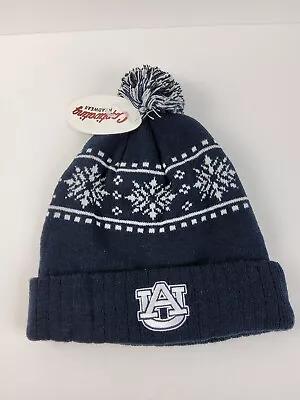 Auburn Tigers Knit Pom Beanie Cuffed Knit Winter Hat Navy Blue White Cap NWT NEW • $12.71