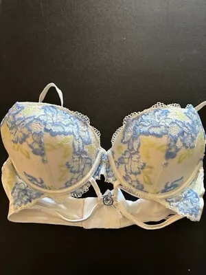 Bras N Things White Blue Floral Underwired Padded 12 D In VGC • $10