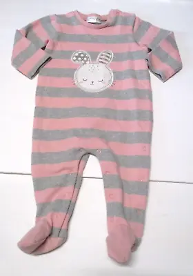 Infant Girls Mayoral Pink & Gray Striped Bunny Applique Footie Outfit Size 3-6 M • $9.58