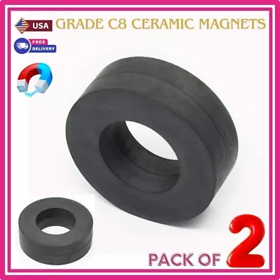 2 Pack Ceramic Ring Magnets Ferrite Strong Magnetic Material Large Grade C8 • $29.99